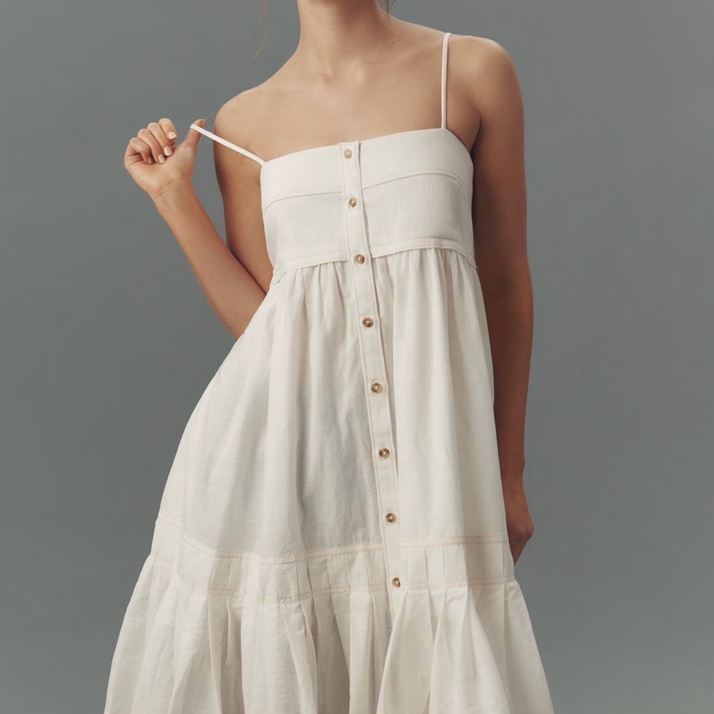 Pilcro Cream Strapless Dress with Button Detail